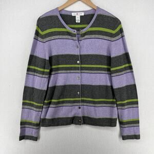 REAL CLOTHES Cardigan Womens M Silk Cashmere Blend Striped Button Up Purple